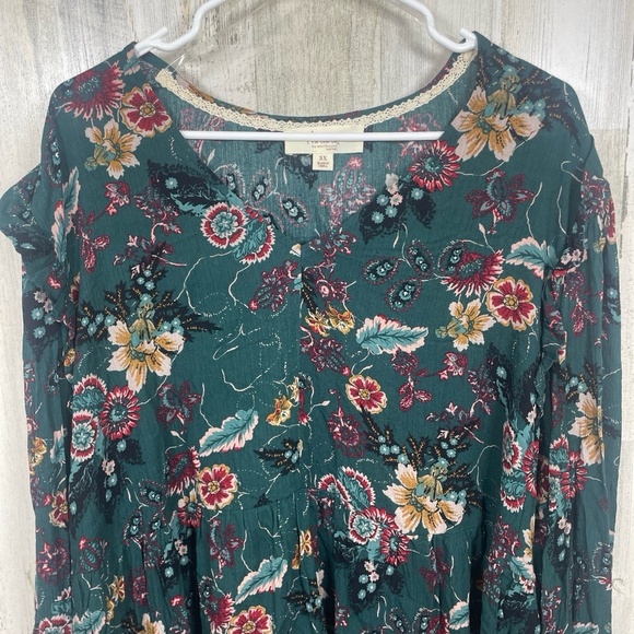 Nurture by Westbound Woman Floral Babydoll Blouse Size 3X Boho Moody Green Plus - Picture 3 of 10